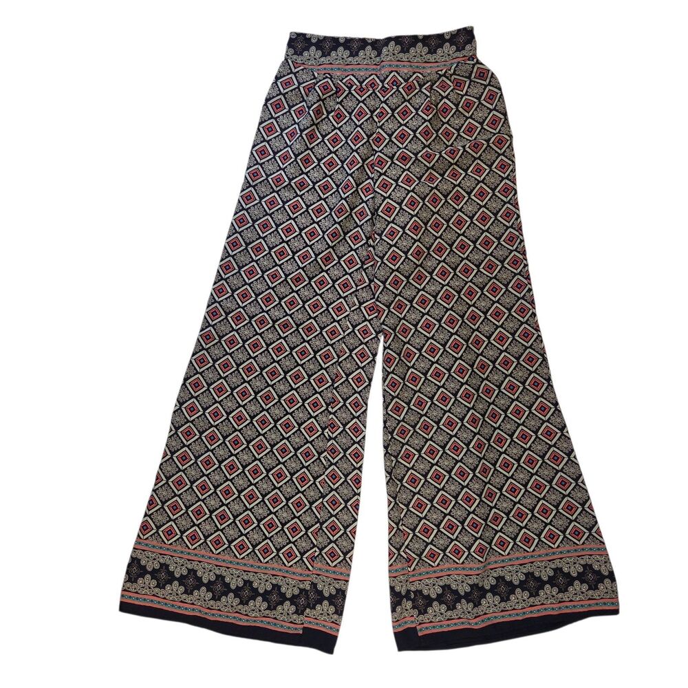 Vision Wide Leg Palazzo Pants Women's 4 26x29 Tile Geometric Pull On Boho Gypsy